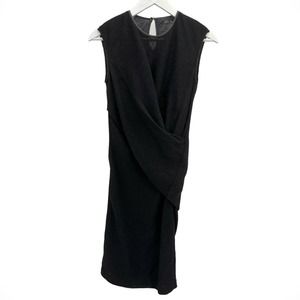 Alexander Wang Black Wool Sleeveless Crossover Ruched Midi Dress‎ Size 2